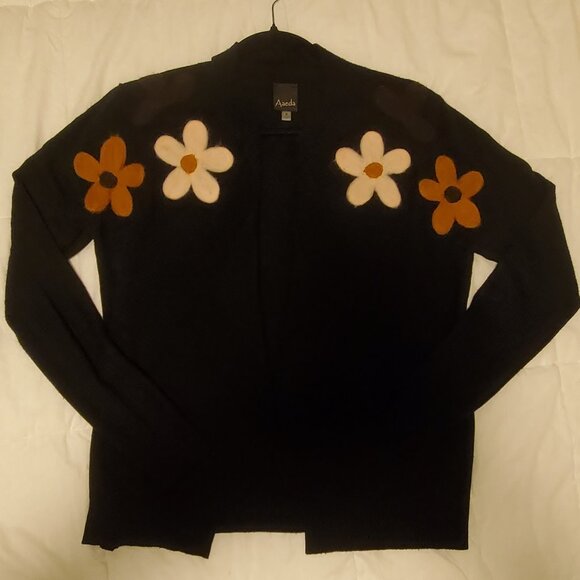 Aaeda Women's Size Small Black Floral Felt Cardigan, Boho Y2K - Picture 4 of 11